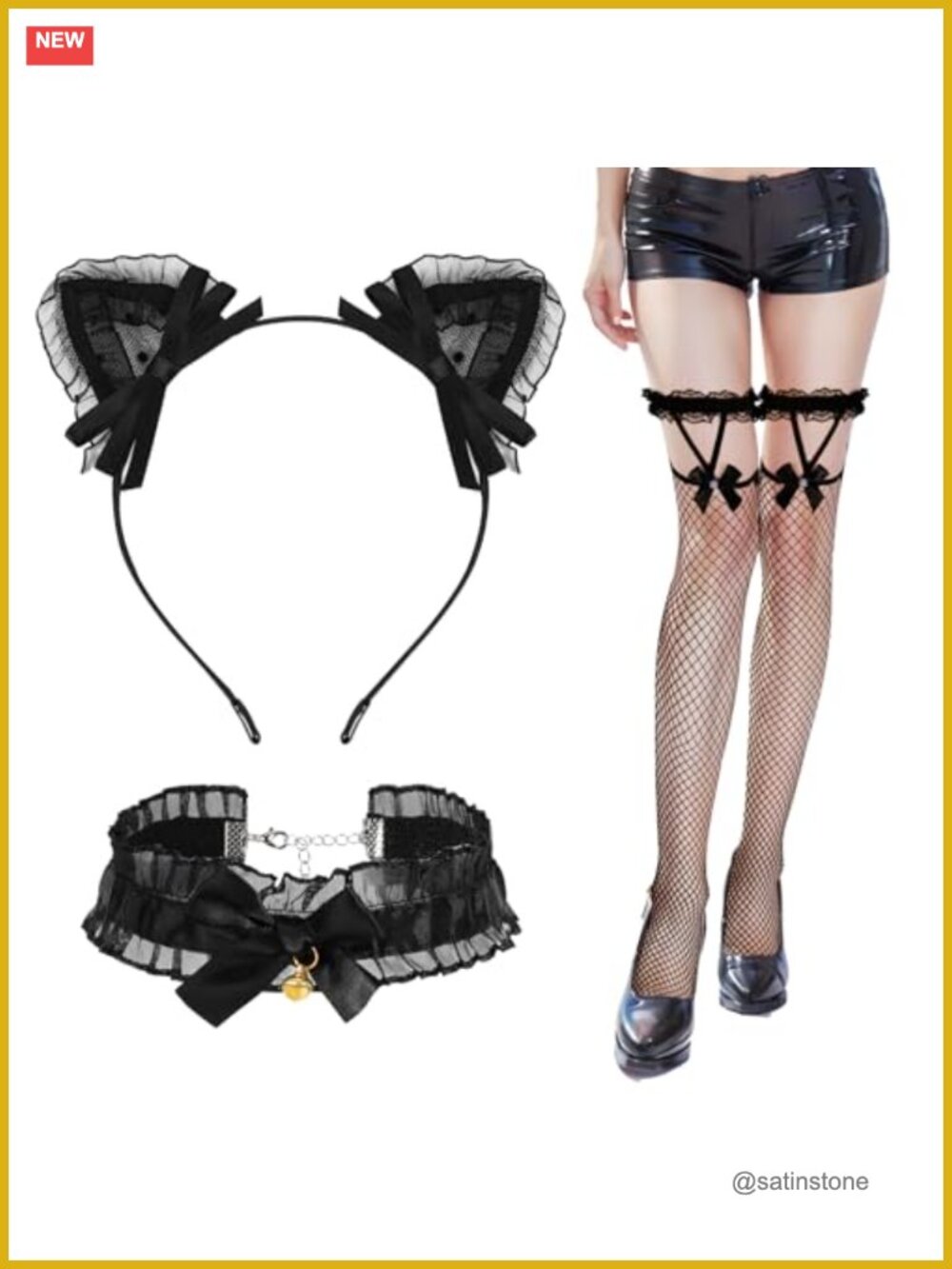 Cat Costume Accessories Set Ears Headband Choker Fishnet Stockings Cosplay